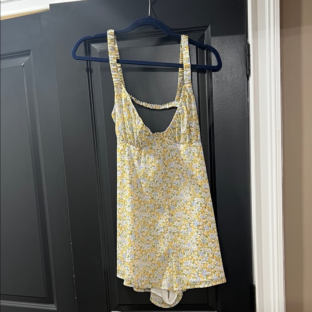 Floral Yellow Mini Dress with Delicate Straps